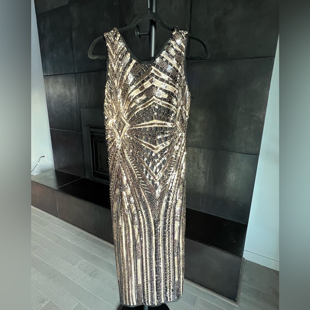 Zara Gold Sequin High Low Dress